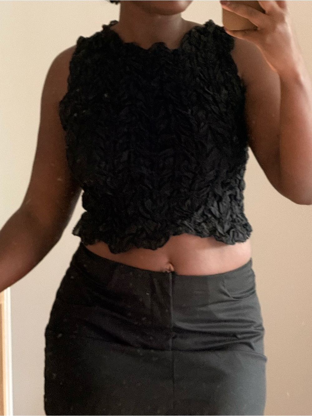 Sleeveless Black Textured Crop Top - Women